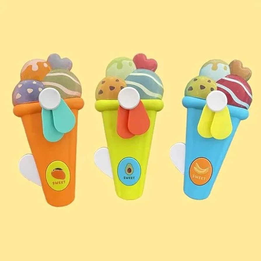 Arjoos | Kid's Hand Pressure Mini Fan Ice Cream Shape Cute Squeeze Toys/Portable Hand Press Fan Toy