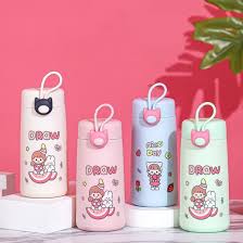 Arjoos | Cute Character Printed Glass Water Bottle For Kids-Double Layer-Outer Plastic-Inner Glass-300 ML