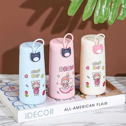 Arjoos | Cute Character Printed Glass Water Bottle For Kids-Double Layer-Outer Plastic-Inner Glass-300 ML